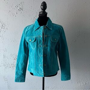 Vintage Teal Blue Western Suede Leather Scully Jacket Women’s XL